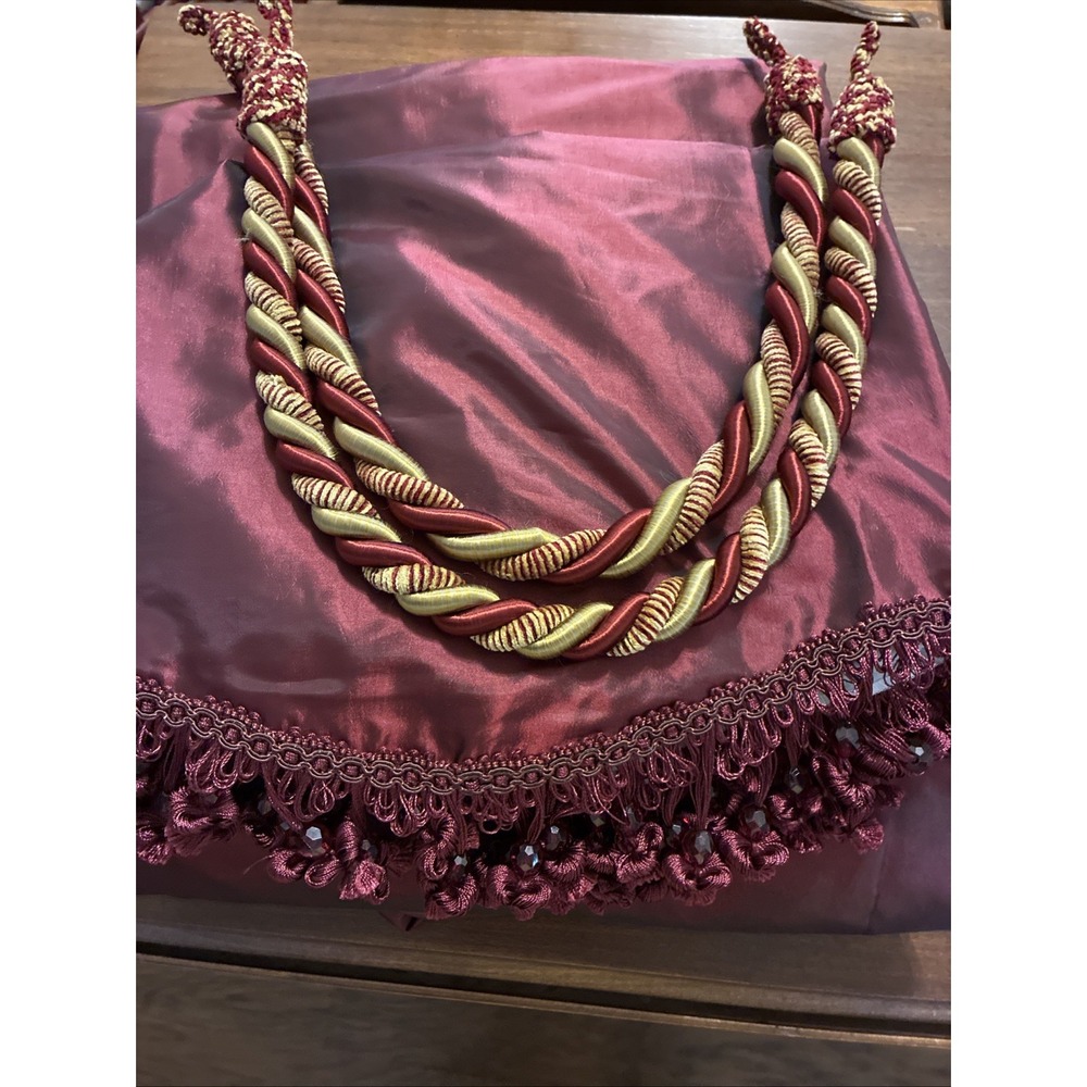 American Living Drapes Burgundy Estate Taffeta 54"x84" & Beaded Valances Tieback